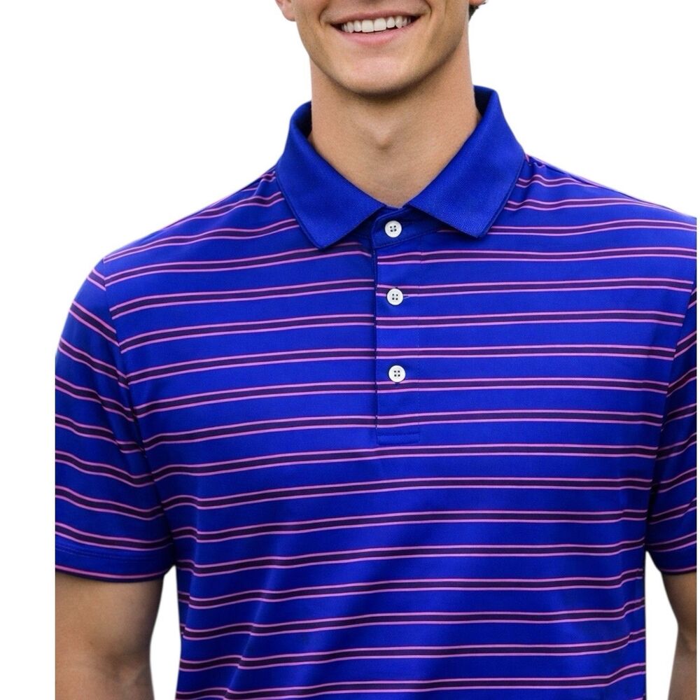 Greyson Polo Mens XL Blue Striped Golf Stretch Preppy‎ Wolf Pink Athletic